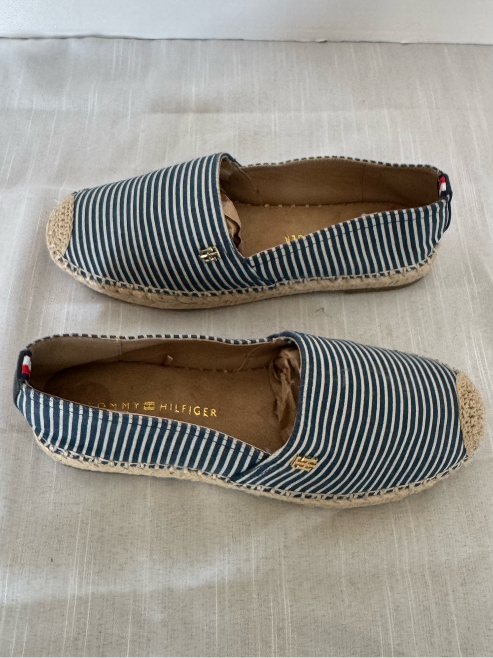 Tommy Hilfiger Navy and White Striped Canvas Espadrilles Size 8M